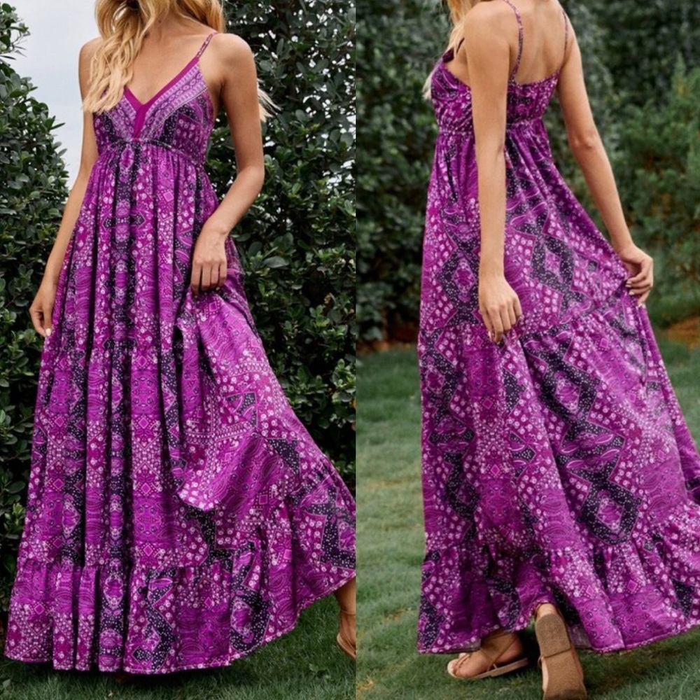 Boho floral print maxi dress